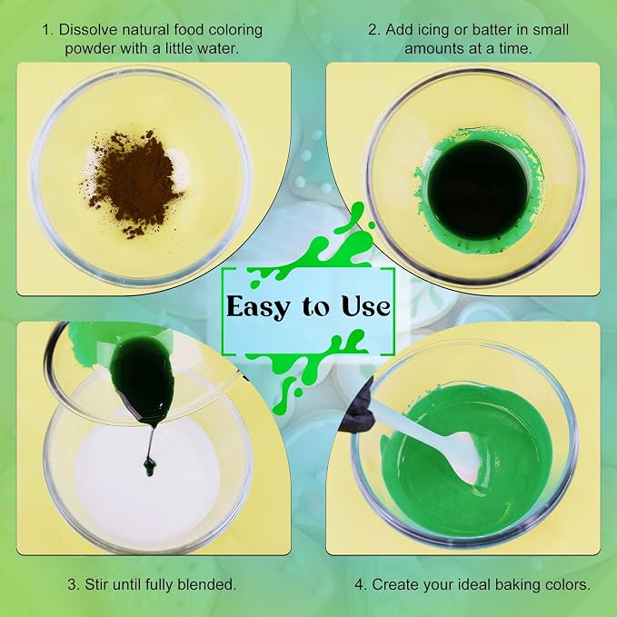 Natural Food Coloring Powder - 4 Colors Plant Based Natural Food Dye Powder, No FD&C & Artificial Dyes, Non-Toxic, Dye Free Food Coloring Powder for Baking, Frosting, Cake, Icing, Fondant, Cookies - 5g/Bottles