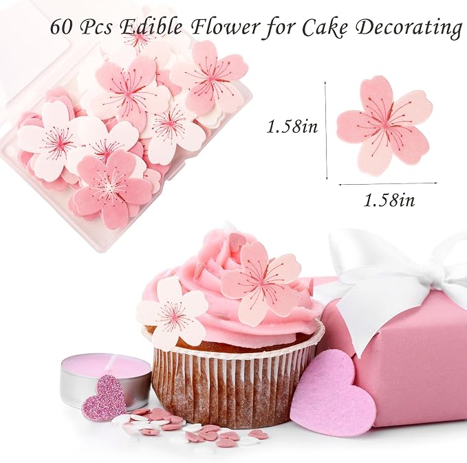 60 Pcs Edible Flowers Cake Cupcake Toppers Decorations Floral Cake Decoration Birthday Wedding