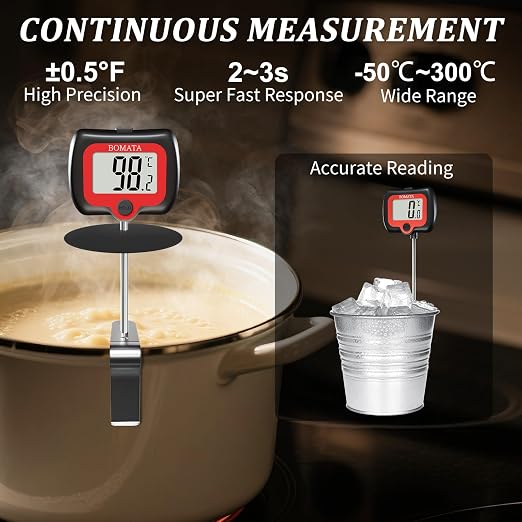 BOMATA Digital Candy Thermometer with Pot Clip, Deep Fry Oil Thermometer with Rotatable Display & Long Probe, for Candy Candle Making, Cooking, Food, Liquids, Water, Sugar.. Black
