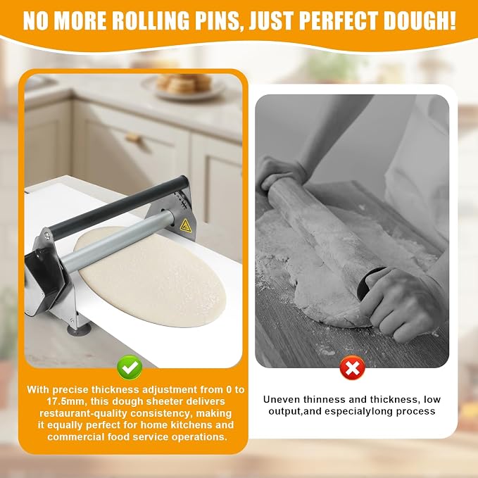 Dough Sheeter 12 inch, Folding Dough Rolling Machine with 2 Rolling Boards, Dough Roller Machine Stainless Steel Thickness Adjustable