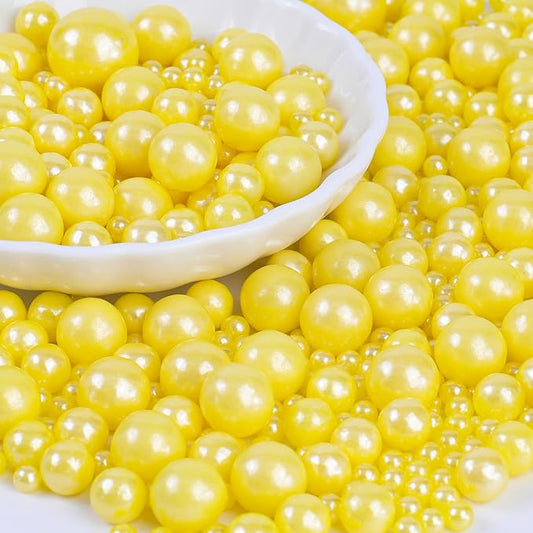 Yellow Pearl Sprinkles for Cake Decorating, 130g/4.6oz Edible Pearl Sprinkles, Baking Cupcakes, Donuts, Macarons Toppings