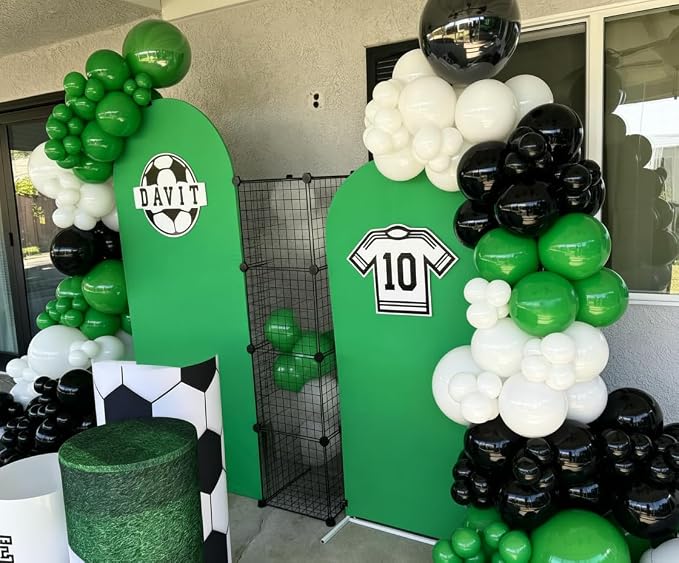 Soccer Party Decorations 153Pcs, World Soccer Balloon Garland Arch Kit with 18'' Football Foil Balloons, Green White Football Print Balloons for Boys Sports Fan Birthday Soccer Party Decor