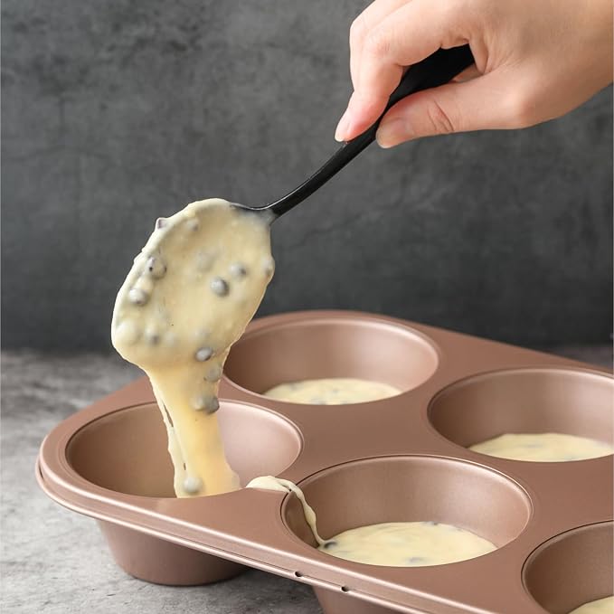 HAPPIELS 6-Cup Jumbo Muffin Pan Nonstick for Oven Baking, PFOA & BPA Free | Non Stick Large Cupcake Tin | Nontoxic Muffins Tins Big Size | Non Toxic Non Stick Baking Trays | Cupcakes Tray