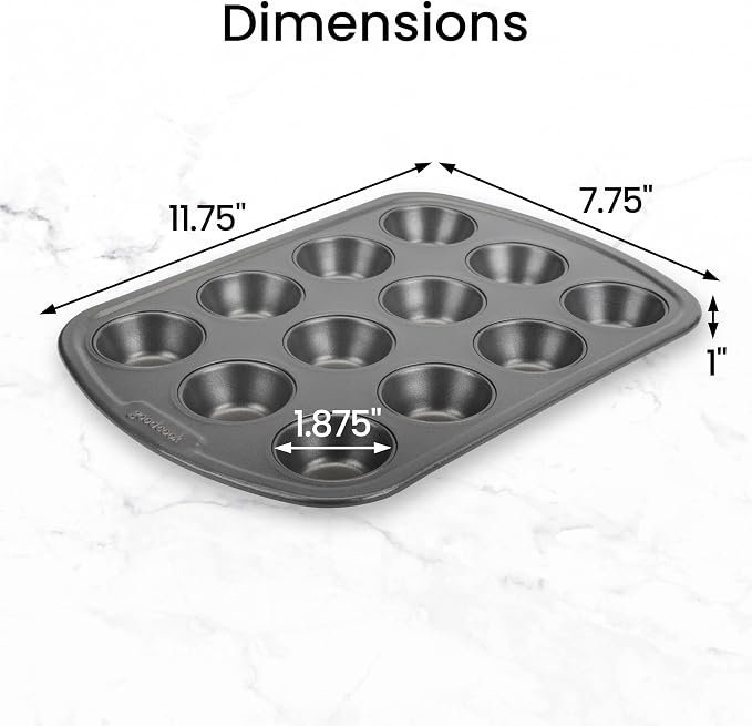 GoodCook Everyday Nonstick Steel Mini Muffin Pan , 12 cup, Gray