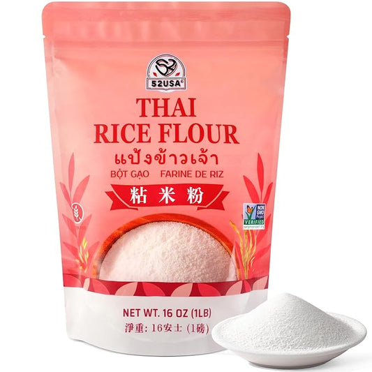 52USA Thai Rice Flour 1 Pound, 16 Ounce (Pack of 1), Rice Flour for Baking or Cooking, Product of THAILAND, All Natural White Rice Flour 1 Pound