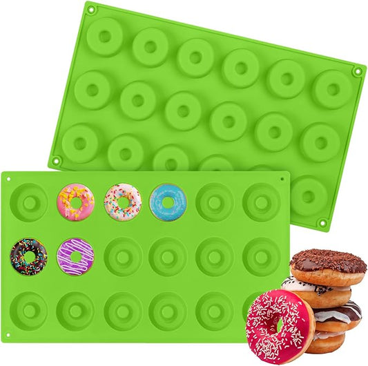 2er Pack Silicone Donut Mold - Non-Stick Silicone Doughnut Pan DIY Chocolate Baking Cookie Molds, Heat Resistant, Make Donut Cake Biscuit Bagels, BPA Free Dishwasher Safe (green, 18 Cavities)