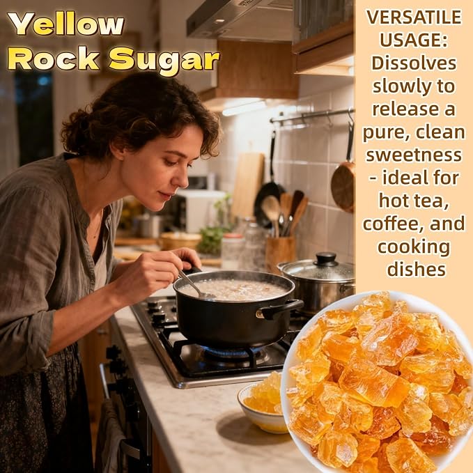 17.6 oz (500g) Premium Yellow Rock Sugar, All-Natural Cane Sugar Crystals for Vietnamese Pho, Bubble Tea, Coffee, Baking & Cooking - Quick-Dissolving, Non-GMO, Friendly Sweetener
