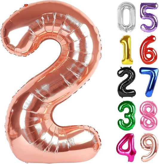 Rose Gold Number 2 Balloon 40 Inch, 2nd Birthday Decoration for Toddlers Girls Boys, Sparkling 2 Number Balloon Party Decor