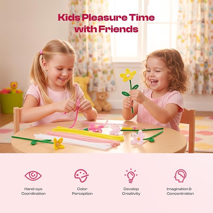 Caydo Pipe Cleaner Flower Kit, 700PCS 7 Colors Chenille Stems with Flower Bouquet Accessories and Tutorial Video for Making Pipe Cleaners Bouquets