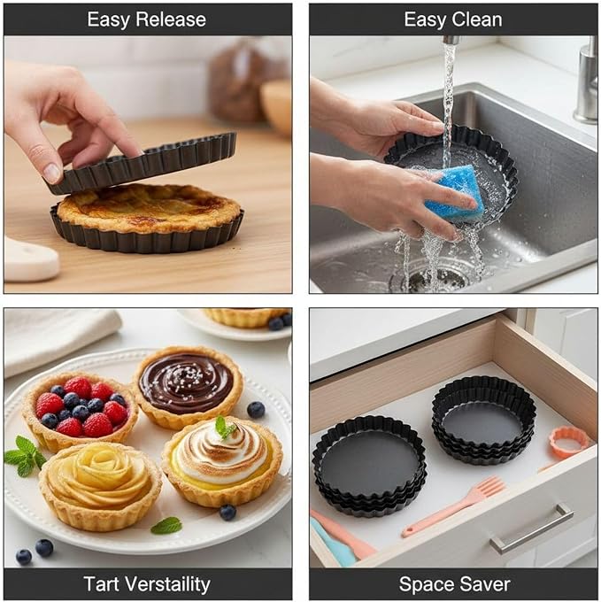 16 Pcs Mini Tart Pans Set, 3.1 inch Tart Pans with Removable Bottoms, Carbon Steel Mini Quiche Pans, Fluted Design for Baking