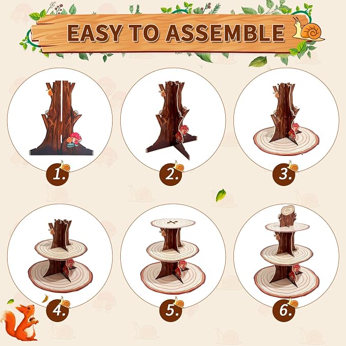 2 Pack Woodland Baby Shower Decorations Cupcake Stands: Cake Topper Stand Western Party Decors Supplies Favors, Baby Kids Boys Girls Birthday Safari Camping Mushroom Theme Cardboard Cupcake Holders
