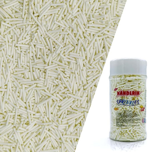 White Jimmy Sprinkles Edible Mix Size Jimmies Cake Decorations Soft Jimmies for Topping Ice Cream, Cookies, Cakes, Wedding Party, Valentine Christmas Supplies 3OZ