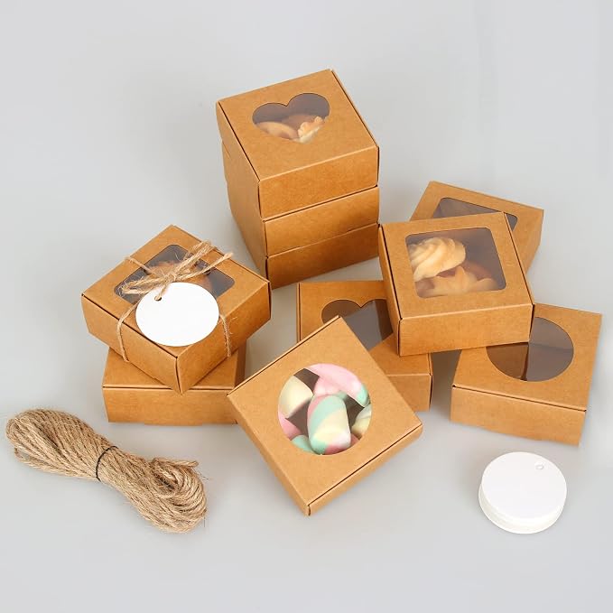 COTOPHER Soap Box, 30Pcs Small Soap Packaging Boxes 2.8x2.8x1.2 Inch Mini Kraft Boxes with Window Soap Boxes for Homemade Soap Candy Chocolate Bakery Cookies Soap Packaging