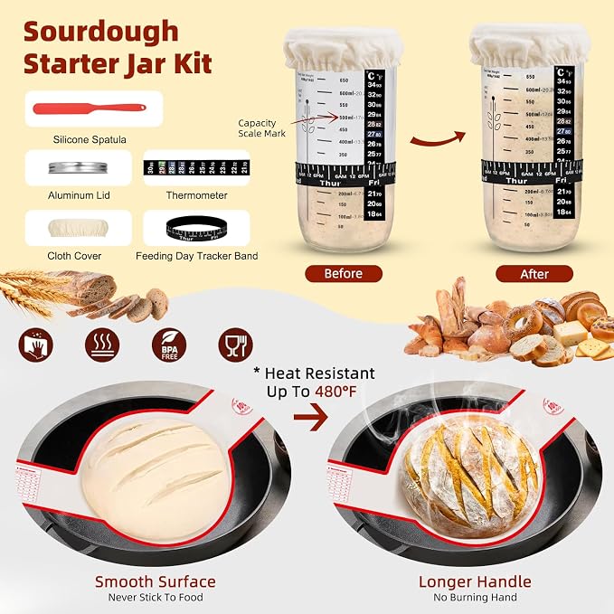 Bread proofing baskets for sourdough 19-Piece Set ，9" Round & 10" Oval Sourdough basket，Sour dough tools，Including bread pull ring, dough mixer,Complete Sour dough starter kit