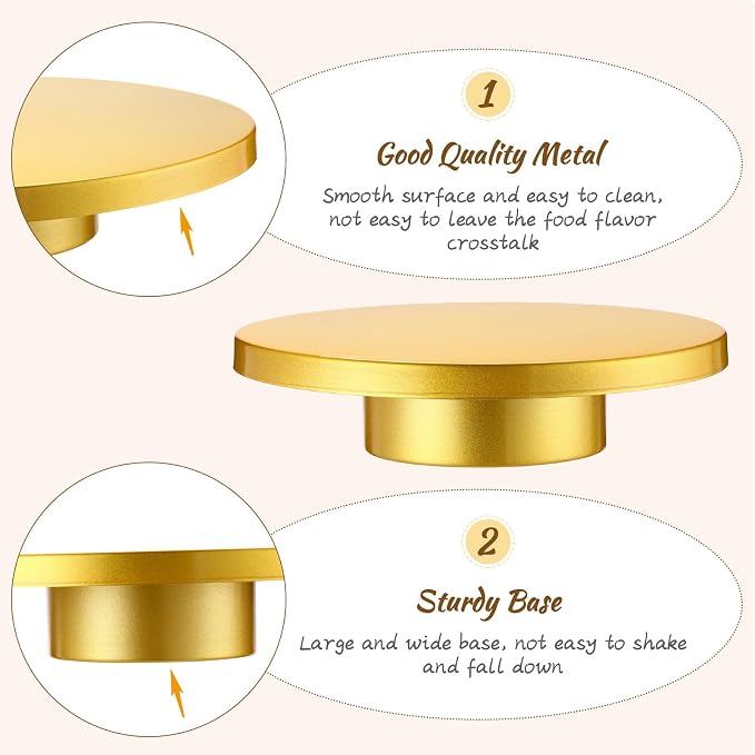 Wenqik 12 Inch Metal Gold Cake Stand with Cake Knife and Spatula, Round Dessert Table Display Stand Metal Dessert Tray Serving Platter for Party, Wedding, Birthday, Baby Shower, Anniversary