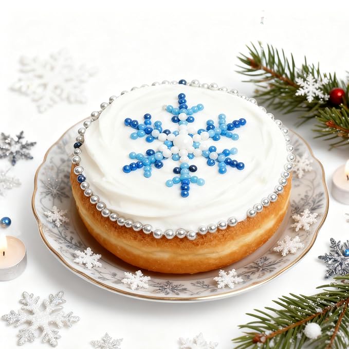 Winter Sprinkles for Cake Decorating, Snowflake Sprinkles Mix Pearl for Cupcake, Cookies, Ice cream and Macaron Toppers, Icy Theme Party and Birthday Supplies