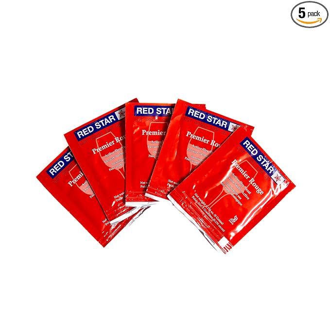 Craft A Brew - Red Star Premier Rouge Wine Yeast - Dry Wine Yeast - For Full-Bodied, Aromatic Red Wines - Ingredients for Home Fermenting - Wine Making Supplies - 5 Pack