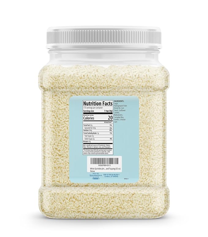 Unpretentious White Sprinkles, 4 Cups, Jimmies, Decorative Dessert Topping, Festive & Fun