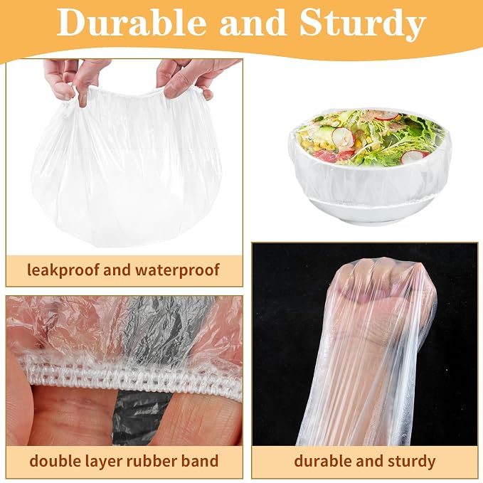 200 Pcs Bowl Covers for Bread Proofing, Plastic Shower Caps for Sourdough Bread, Food Covers Stretch Reusable Elastic, Keep Food Fresh and Dust Away