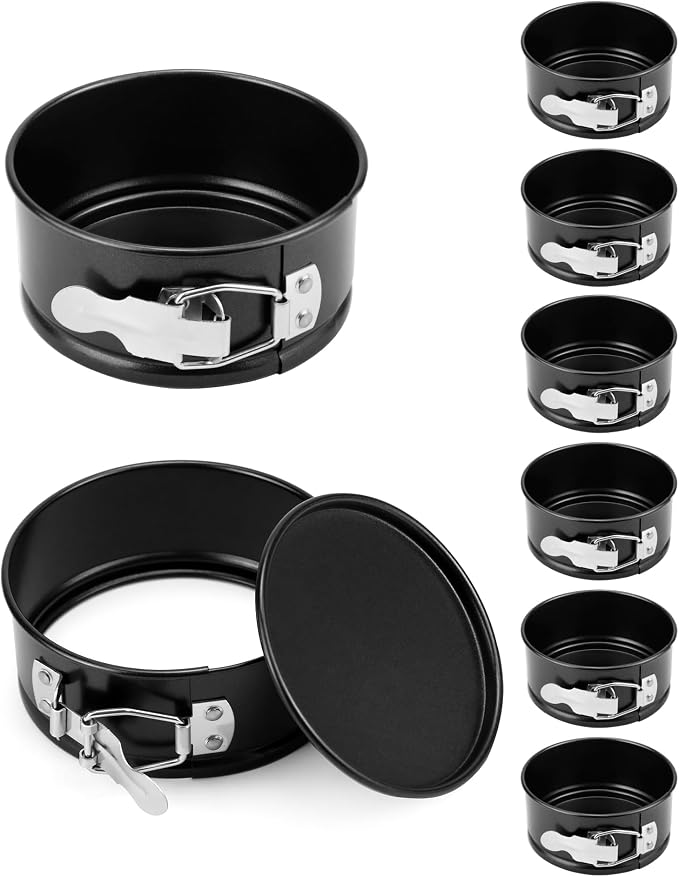 QWORK 4 Inch Springform Pan Set, Nonstick, Leakproof Mini Cheesecake Pans with Removable Bottom, Carbon and Stainless Steel Construction, 8 Pcs