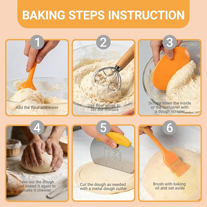 Sourdough Bread Baking Supplies,Sourdough Starter Kit,2 Cotton Rope Banneton Proofing Basket,Bread Proofing Basket Making Tool Kit,Sour Dough Kit Tools,Baking Gifts for Women,Bakers,Wife,Mom