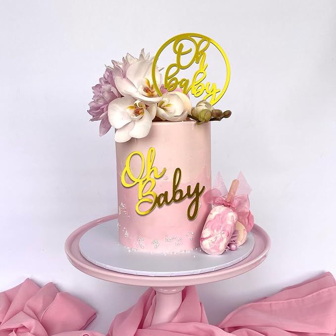 10 PCS Gold Cake Topper Mirror Acrylic Cake Topper Side Cake Decorations Gold Cake Inserts Cake Decorating Supplies Cupcake Toppers for Gender Reveal Baby Birthday Party Decorations