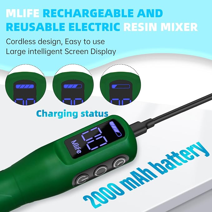Mlife Upgraded Resin Mixer, Epoxy Resin Electric Stirrer, Paint Mixer & Timed Epoxy Resin Mixer for Epoxy Resin,Silicone Mixing, Resin Molds, DIY Crafts, Epoxy Resin Kit, with Mixer Stand(Dark-Green)