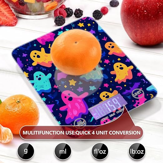 Food Scale Kitchen Scale for Baking Cooking Digital Food Weighing Measuring Scale Small Waterproof Electric Food Scale Neon Halloween Ghosts Stars Bats