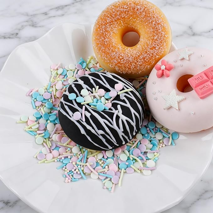 Pastel Sprinkles for Cake Decorating, 4.6oz Ice Cream Sprinkles 3-Mix Nonpareils Confetti Jimmies for Cupcakes Ice Cream Dessert