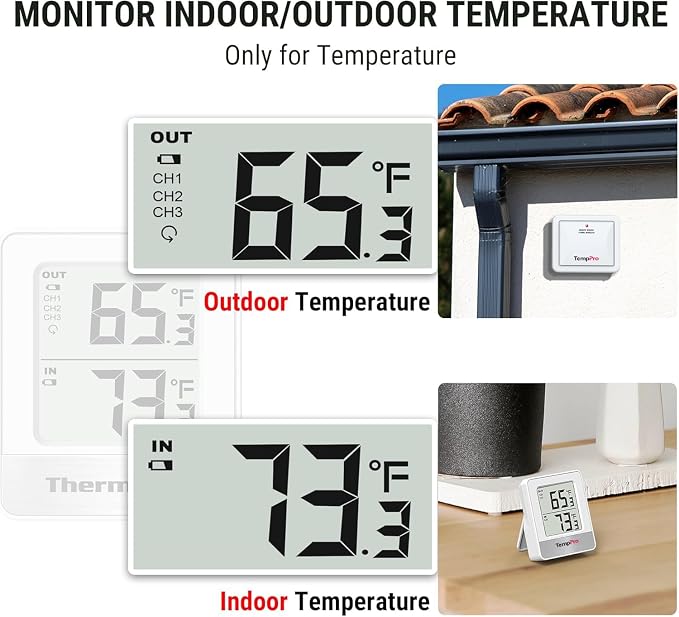 TempPro 500FT Indoor Outdoor Thermometer Wireless, Outdoor Thermometers for Patio with Temperature Sensor, Room Thermometer for House Home Reptile Baby Room Temperature Monitor (Previously ThermoPro)