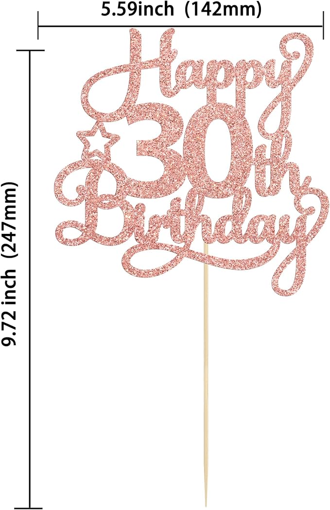 1 Pack Happy 30th Birthday Cake Topper Rose Gold Glitter 30 & Fabulous Cheers to 30 Years Old 30th Birthday Cake Pick for Celebrating 30th Birthday Anniversary Party Cake Decorations Supplies