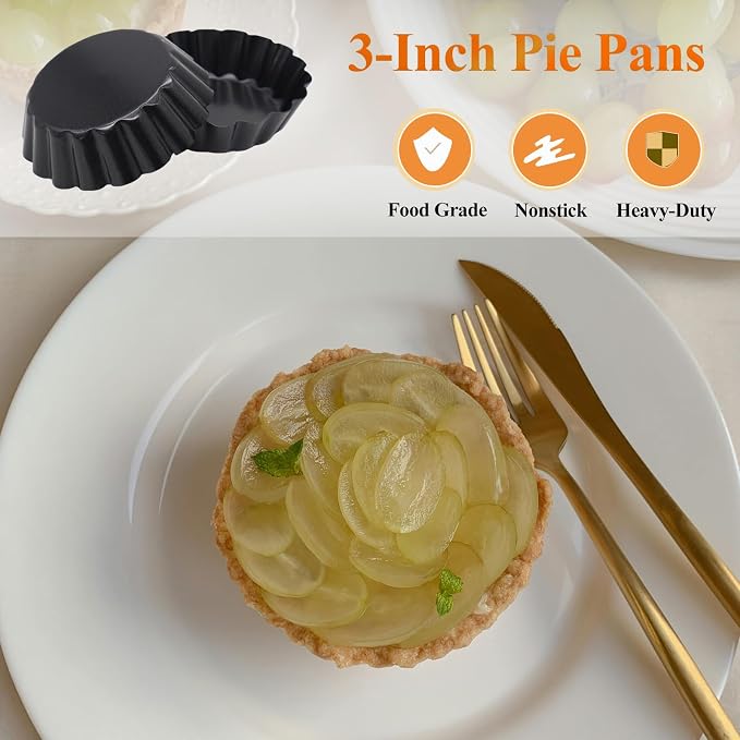 Tart Pan with Removable Bottom, Quiche Pans Carbon Steel Tart Mold for Baking (3-Inch Fixed Bottom-8PCS)