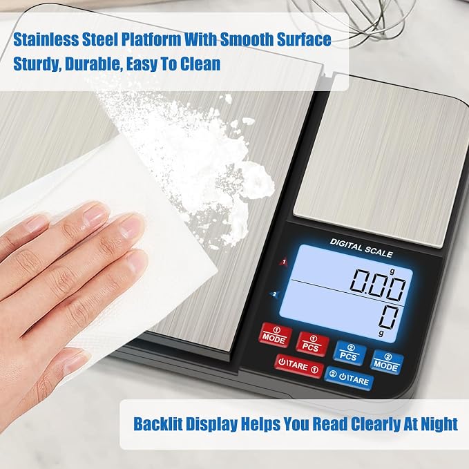 22lb Dual Platform Digital Kitchen Scale, Diyife® Stainless Steel Food Scale with 22lb and 17.6oz Precision Capacity (0.01oz/0.001oz), 7 Units, Tare, Multifunctional for Baking Cooking Food Weighing