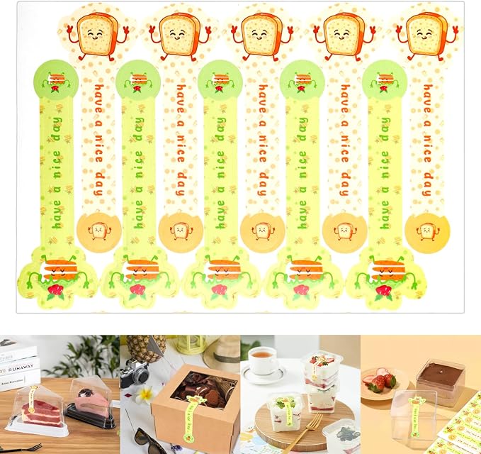 Beyonday 300pcs Handmade Lollipop Baking Stickers for Cake Box/Tin/Jar/Coffee Cup/Bottle, Cute Bread Cake Long Label Sealing Bakery Stickers for Gift Wrapping Self-Adhesive Tamper Evident Seal Labels