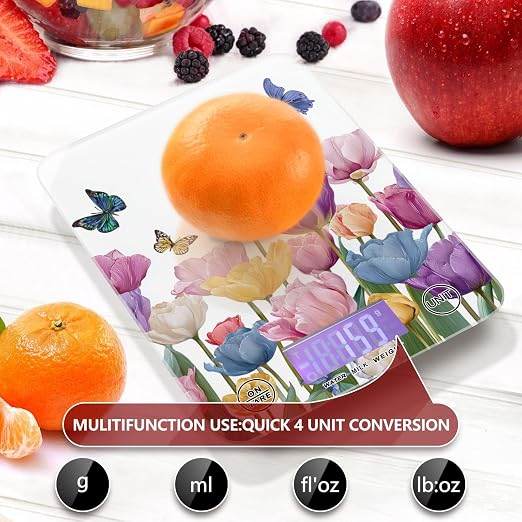 Food Scale Kitchen Scale for Baking Cooking Digital Food Weighing Measuring Scale Small Waterproof Electric Food Scale Light Pink Tulips Butterfly