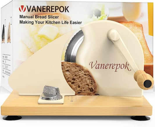 vanerepok Manual Bread Slicer for Homemade Sourdough Bread Versatile Hand Crank Bread Slicer for Sourdough Crusty Bread Etc Stainless Steel Slicers Adjustable Width for Homemade & Commercial Use