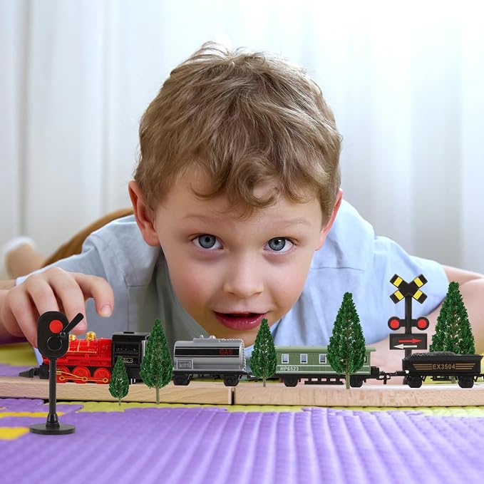 12Pcs Train Cake Toppers Train Cake Decorations with Traffic Track Railway Lights Sign for Trains Themed Birthday Party Decorations Transport Themed Party Supplies