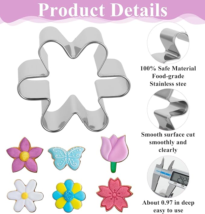 6PCS Flower Cookie Cutters, 3 Inch Stainless Steel Cookie Cutter Set with Daisy, Tulip & Butterfly Shapes, Baking Tools for Sugar Cookies, DIY Homemade Desserts (Assorted Designs)