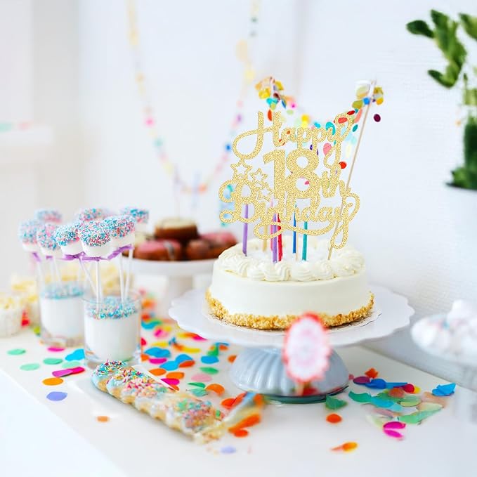 1 Pack Happy 18th Birthday Cake Topper Gold Glitter 18 & Fabulous Cheers to 18 Years Old Birthday Cake Pick for Celebrating 18th Birthday Anniversary Party Cake Decorations Supplies