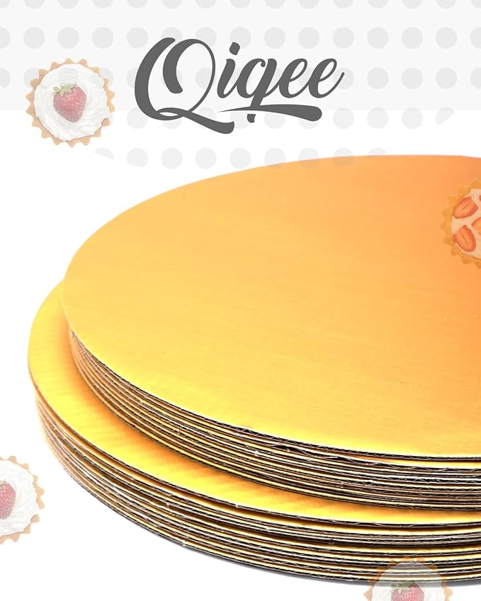 qiqee 10 Inch Gold Cake Boards Round 40-Packs Circles Rounds Base Food-Grade Cardboard Cake Plate（Thinner But Stronger