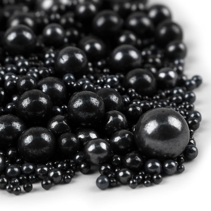 Black Sprinkles for Cake Decorating 3.5 Ounces, Edible Sugar Pearls Mixing Sizes for Cupcake Topper, Cookies, Ice Cream Toppings Cake Decorations for Party Celebrations