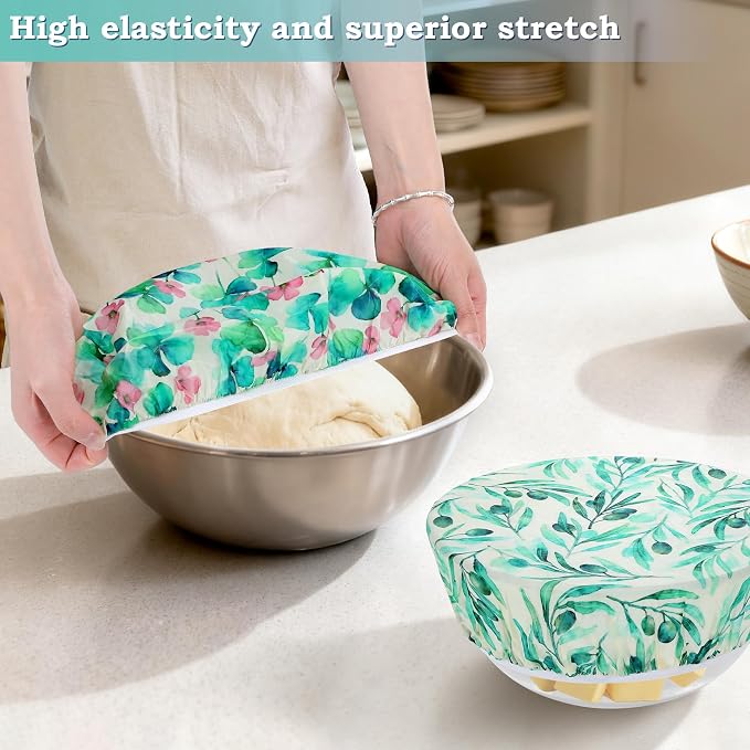 2 Large Reusable Beeswax Bowl Covers for Bread Proofing, 10/12 Inch Elastic Beeswax Wraps Cotton Cloth Sourdough Bowl Covers for Proofing Baskets, Mixer Bowls, Food Storage Containers