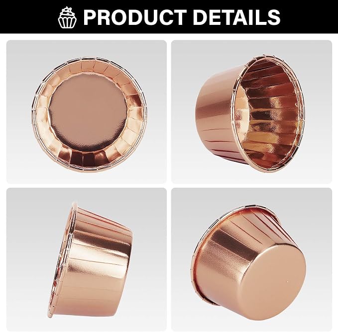 EUSOAR Gold Cupcake Cups, 1.9" x 1.6" x2.7" Disposable Muffin Liners 50pcs, Rose Gold Cupcake Baking Cups, Little Baking Cups, Ramekin Aluminum Cupcake Tip Pan Ramekin Holders