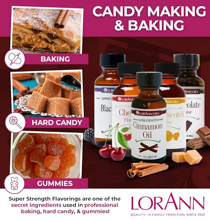 LorAnn Oils Super Strength Flavoring - Used For Candy Making, Flavoring Extracts, Baking, Hard Candy, and Flavor Oils - Bold, Natural Flavors 4X Stronger Than Extracts - Cinnamon Oil, 1 fl oz