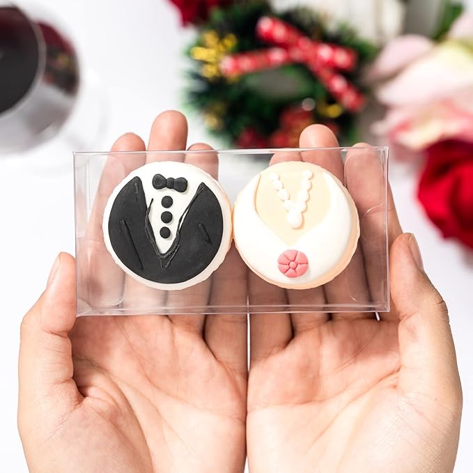 RomanticBaking 37 Pack 4.17" x 2.16" x 1.37" Macaron Boxes for 2 Chocolate Covered Oreo Brownies Truffle Treat Pastry Boxes for Christmas
