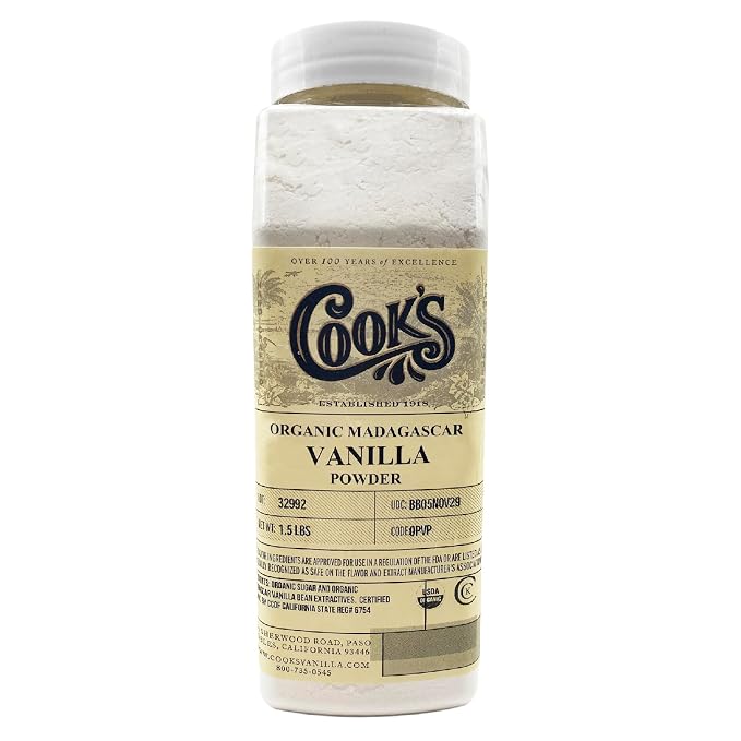 Cook’s, Organic Madagascar Vanilla Powder, World’s Finest Gourmet Fresh Premium Vanilla for Cooking, Baking, & Flavoring, 1.5 Pound (24 Ounce)