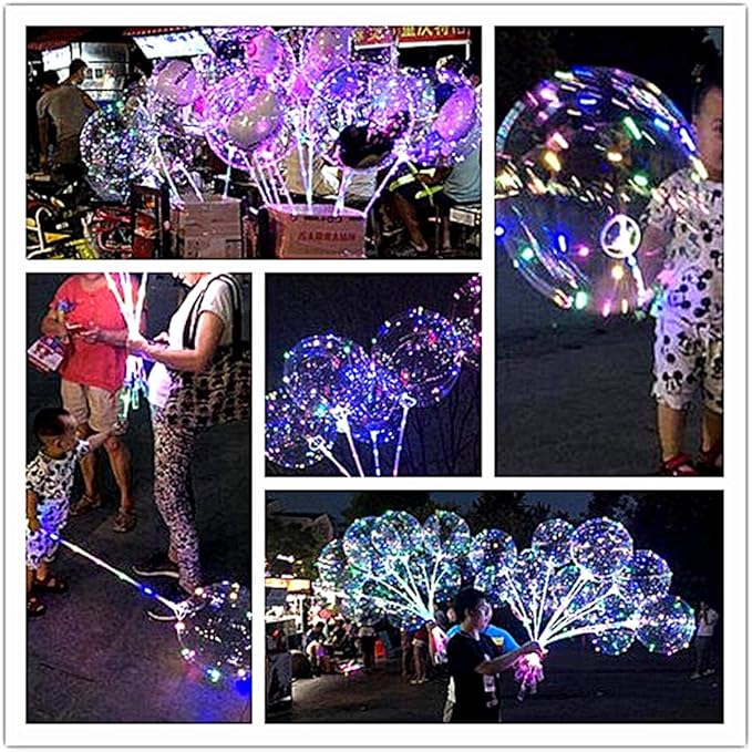 LED Light Up Bobo Balloons with Sticks,10 Packs Flashing Handles,20 Inches Bubble Bobo Balloons,70 cm Sticks,Christmas Birthday Party Decoration