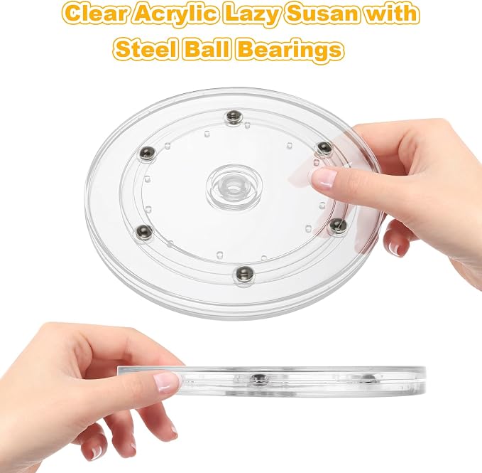 6 Pcs Small Lazy Susan 6 Inch, Clear Acrylic Turntable with Steel Ball Bearings, Round Rotating Plate Lazy Susan for Cake Decorating, Table, Spice Rack, Kitchen Corner Cabinets