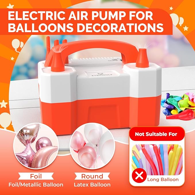 ETENWOLF Electric Balloon Pump for All Balloons 110V 600W Balloon Blower for Party Metalic Latex 260q Foil Balloons, Balloon Inflator for Birthday Decorations