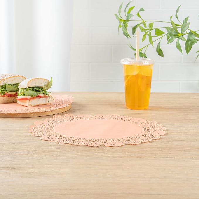 Restaurantware-Pastry Tek 12 x 12 Inch Paper Lace Doilies, 4000 Disposable Table Doilies - Elegant Lace Finish, Long Lasting, Coral Paper Placemat, for Pastries, Cupcakes, Desserts